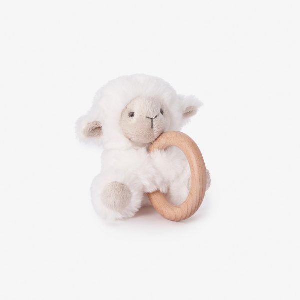 Plush Lamb Wooden Ring Rattle For Cheap