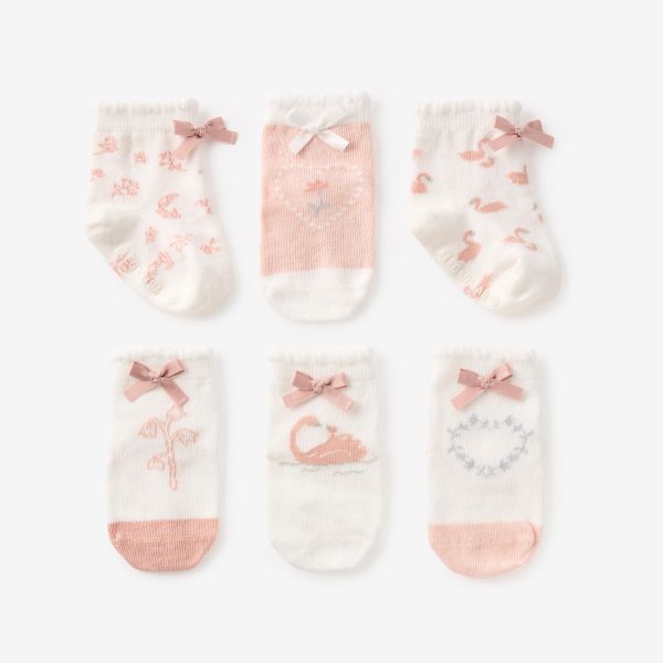 Swan Non-Slip Baby Socks 6 PK Online Sale