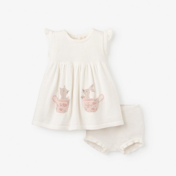 Tea Party Flutter Sleeve Knit Baby Dress For Discount