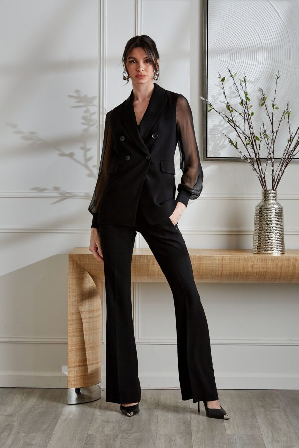 Double Breasted Chiffon Sleeve Blazer on Sale - Image 2