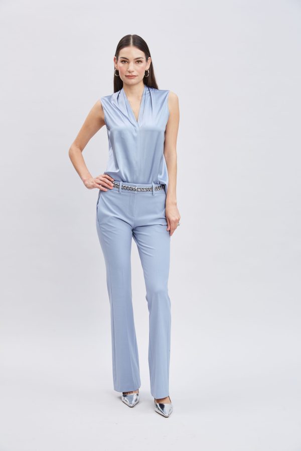 Sleeveless Silk Button Down Shirt Online - Image 2