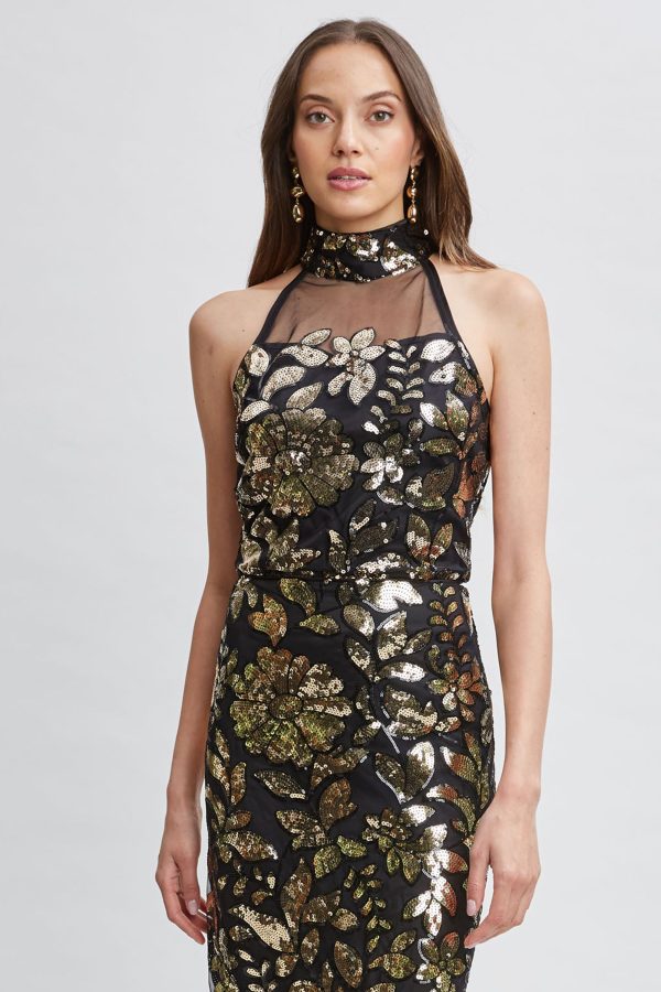 Floral Sequin Halter Top on Sale