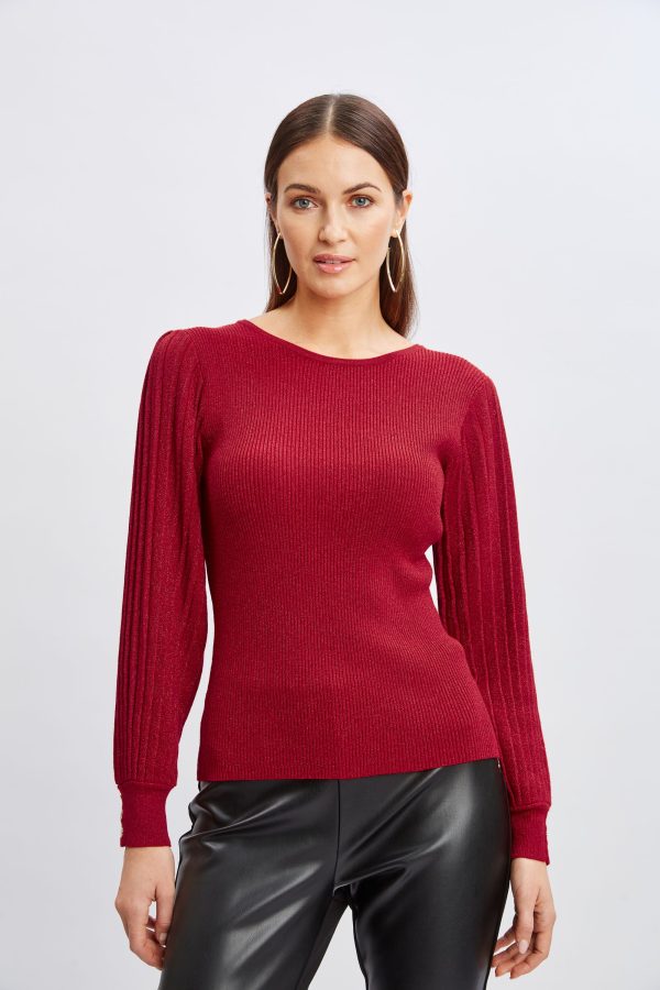 T-Tahari Pleated Sleeve Metallic Sweater For Cheap - Image 3