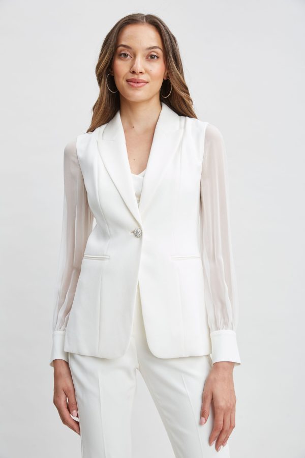 Chiffon Sleeve Jewel Button Blazer Fashion
